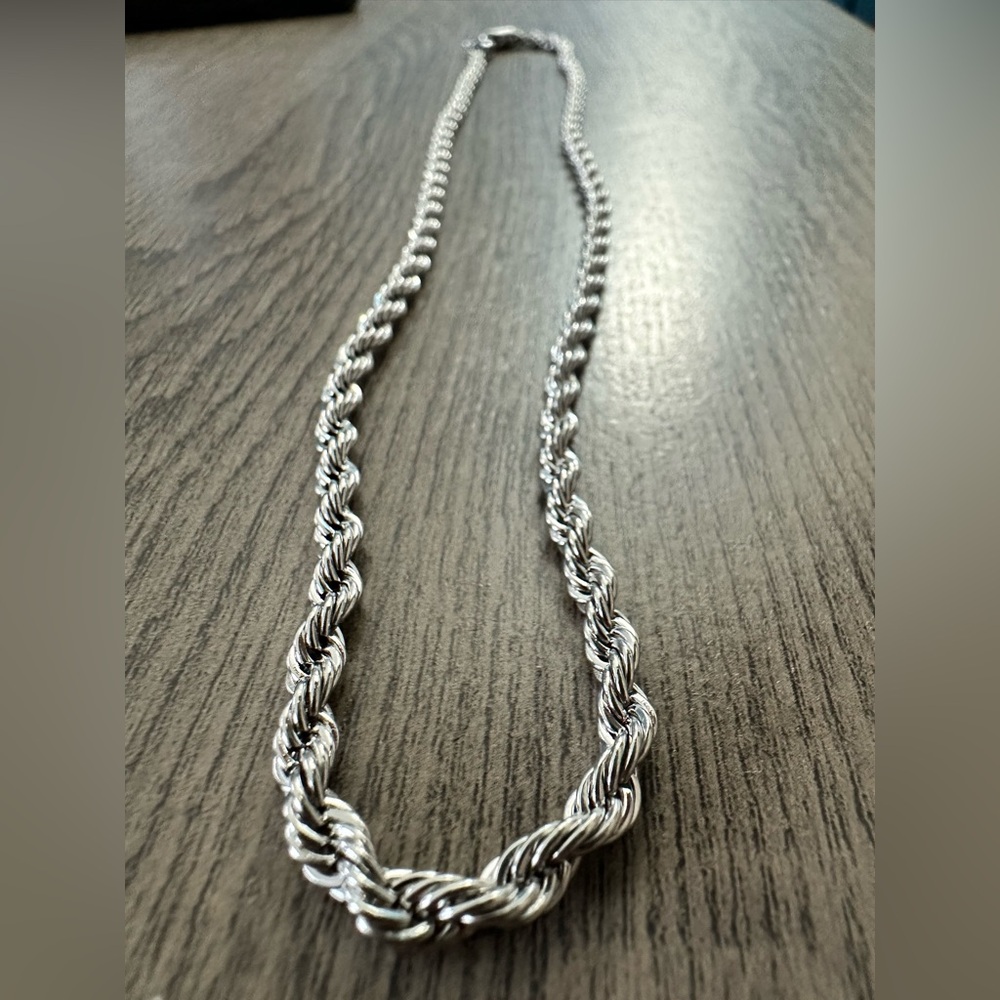 White gold 4mm Rope chain necklace 20”